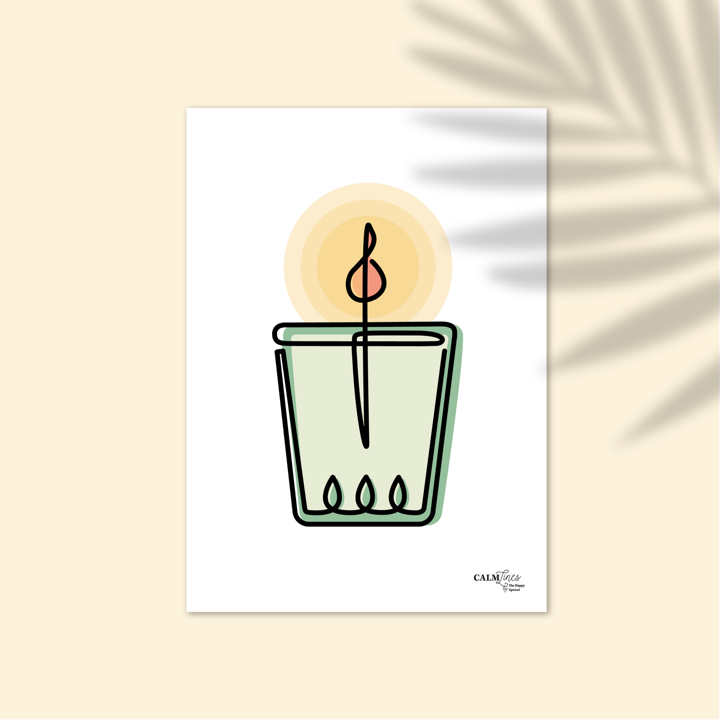 Black single-line illustration of green candle on white.